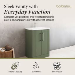 Balterley Floor Standing 2 Door Vanity Unit - Mid-Edge Basin 600mm, Satin Green - thumbnail 2
