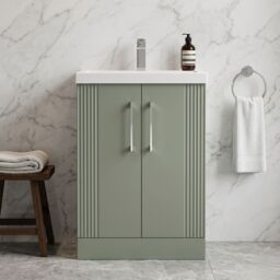 Balterley Floor Standing 2 Door Vanity Unit - Mid-Edge Basin 600mm, Satin Green - thumbnail 9