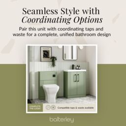 Balterley Floor Standing 2 Door Vanity Unit - Mid-Edge Basin 600mm, Satin Green - thumbnail 7