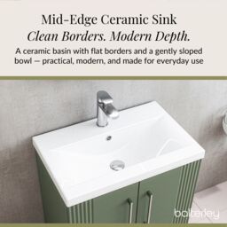 Balterley Floor Standing 2 Door Vanity Unit - Mid-Edge Basin 600mm, Satin Green - thumbnail 4