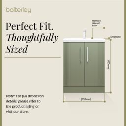 Balterley Floor Standing 2 Door Vanity Unit - Mid-Edge Basin 600mm, Satin Green - thumbnail 5