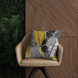 Warren Reed - Designer Grey Yellow Floral Leaves Outdoor Cushion - Size: 60 cm x 60 cm - thumbnail 2