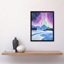 Artery8 Abstract Northern Lights Aurora Borealis in Winter Framed Art Print in Blue - Size: A4 - thumbnail 4