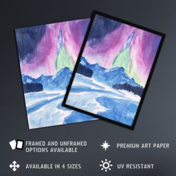 Artery8 Abstract Northern Lights Aurora Borealis in Winter Framed Art Print in Blue - Size: A4 - thumbnail 2