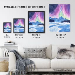 Artery8 Abstract Northern Lights Aurora Borealis in Winter Framed Art Print in Blue - Size: A4 - thumbnail 3