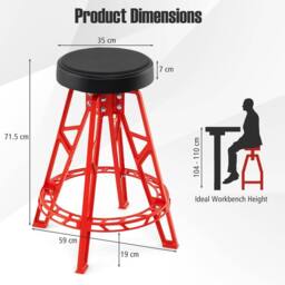 "Costway 28"" Swivel Shop Stool Garage Chair w/ Round Padded Seat Mechanic Stool" - thumbnail 8