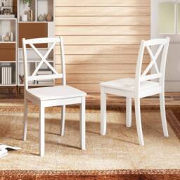 Costway 2PCS Dining Chair Kitchen Side Chairs Farmhouse Armless Dinette Chairs in White - thumbnail 1