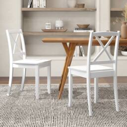 Costway 2PCS Dining Chair Kitchen Side Chairs Farmhouse Armless Dinette Chairs in White - thumbnail 6