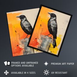 Artery8 Wall Art Print The Enigmatic Crow Bird Portrait Grey & Orange Framed - Size: A4 - thumbnail 2