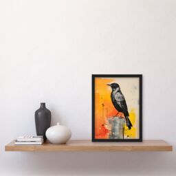 Artery8 Wall Art Print The Enigmatic Crow Bird Portrait Grey & Orange Framed - Size: A4 - thumbnail 4