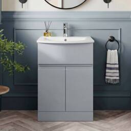 Balterley Mavesyn 2 Door 1 Drawer Vanity Basin Unit, Satin Grey, 600mm in Grey - thumbnail 3