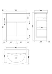 Balterley Mavesyn 2 Door 1 Drawer Vanity Basin Unit, Satin Grey, 600mm in Grey - thumbnail 2