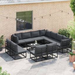 Berkfield Home Garden Sofa Set with Cushion with Pillow 11 pcs Black Aluminium - thumbnail 5