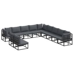 Berkfield Home Garden Sofa Set with Cushion with Pillow 11 pcs Black Aluminium - thumbnail 3