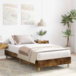 Berkfield Home Durable Bed Frame No Mattress Smoked Oak 90x200 cm Engineered Wood in Brown - thumbnail 1