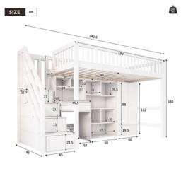 Merax 3FT Single High Sleeper Bed with Desk, Wardrobe & Storage Steps in White - thumbnail 4