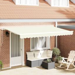 Berkfield Home Retractable Awning Manual Cream & White in Beige - thumbnail 1