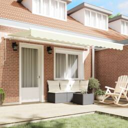 Berkfield Home Retractable Awning Manual Cream & White in Beige - thumbnail 3