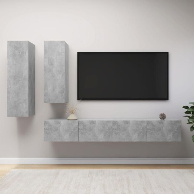 Berkfield Home 4 Piece TV Cabinet Set Concrete Grey Engineered Wood - image 1