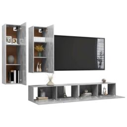 Berkfield Home 4 Piece TV Cabinet Set Concrete Grey Engineered Wood - thumbnail 3