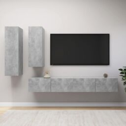 Berkfield Home 4 Piece TV Cabinet Set Concrete Grey Engineered Wood - thumbnail 1