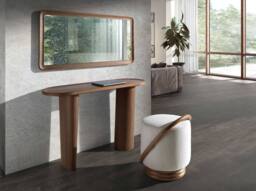 Angel Cerda White Fabric Pouffe 52x47x54 cm Walnut-Coloured Base - Size: 52 x 47 x 54 cm - thumbnail 5