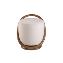 Angel Cerda White Fabric Pouffe 52x47x54 cm Walnut-Coloured Base - Size: 52 x 47 x 54 cm - thumbnail 2