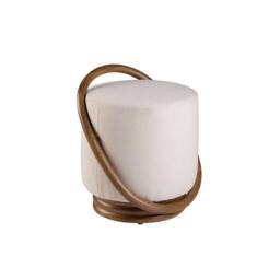 Angel Cerda White Fabric Pouffe 52x47x54 cm Walnut-Coloured Base - Size: 52 x 47 x 54 cm - thumbnail 1