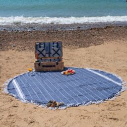 Nicola Spring Round Turkish 100% Cotton Soft Large Lightweight Beach Towel 190cm in Navy - thumbnail 4