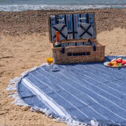 Nicola Spring Round Turkish 100% Cotton Soft Large Lightweight Beach Towel 190cm in Navy - thumbnail 5