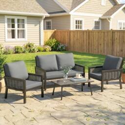 OUTSUNNY Rattan Garden Furniture Set, Outdoor Furniture Conversation Set in Dark Grey - thumbnail 1