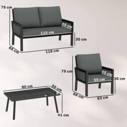 OUTSUNNY Rattan Garden Furniture Set, Outdoor Furniture Conversation Set in Dark Grey - thumbnail 3