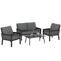 OUTSUNNY Rattan Garden Furniture Set, Outdoor Furniture Conversation Set in Dark Grey - thumbnail 2