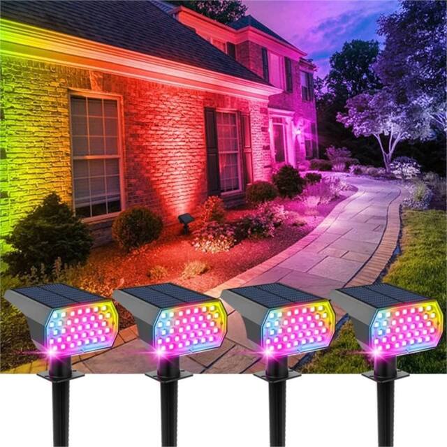 Kelvenix 4X RGB LED Solar Spot Light, Outdoor Garden Stake Pathway Lamp - image 1