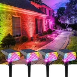 Kelvenix 4X RGB LED Solar Spot Light, Outdoor Garden Stake Pathway Lamp