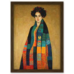Artery8 Gustav Klimt Inspired Female Portrait Woman Artwork Framed Wall Art Print A4 in Brown - thumbnail 1