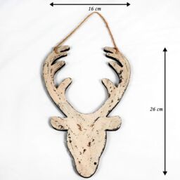 Shatchi Cream Christmas Wooden Hanging Deer Head Wall Decoration Xmas Home Office Holiday Decorative Centrepiece 26cm - thumbnail 5