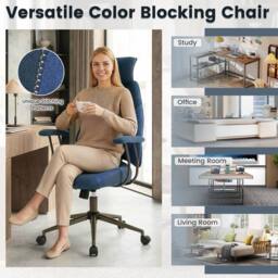 Gymax Ergonomic Work Chair Office Chair With Headrest & Rocking Backrest in Navy - thumbnail 2
