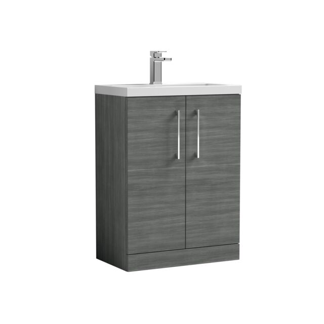 Balterley Bathroom Vanity Basin Unit, Chrome Handles, 600mm, Wood Grey - image 1