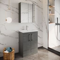 Balterley Bathroom Vanity Basin Unit, Chrome Handles, 600mm, Wood Grey - thumbnail 4