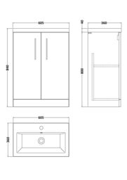 Balterley Bathroom Vanity Basin Unit, Chrome Handles, 600mm, Wood Grey - thumbnail 5