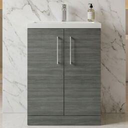 Balterley Bathroom Vanity Basin Unit, Chrome Handles, 600mm, Wood Grey - thumbnail 9