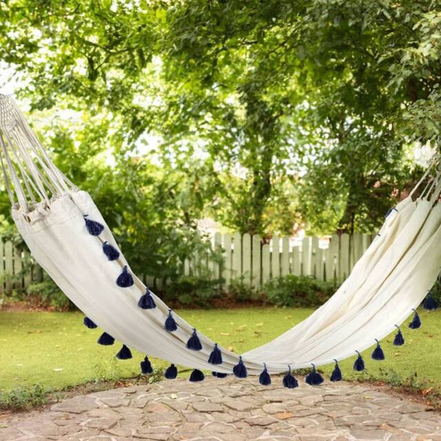 Wyld and Coco Beige Cotton Hammock with Pom‑Pom Trim - image 1