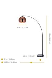 Teamson Home Modern Curved Arc Floor Lamp with Bell Shade & Marble Base, Rose Gold/Black in Rose Gold - thumbnail 5