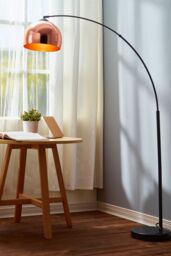 Teamson Home Modern Curved Arc Floor Lamp with Bell Shade & Marble Base, Rose Gold/Black in Rose Gold - thumbnail 3