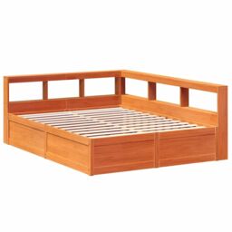 Berkfield Home Bookcase Bed without Mattress Wax Brown 160x200cm Solid Wood Pine - Size: 160x200 cm - thumbnail 3