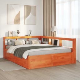 Berkfield Home Bookcase Bed without Mattress Wax Brown 160x200cm Solid Wood Pine - Size: 160x200 cm - thumbnail 4