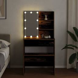 Berkfield Home Beautiful Dressing Table Set with LED Old Wood Engineered Wood in Brown - thumbnail 4