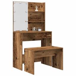 Berkfield Home Beautiful Dressing Table Set with LED Old Wood Engineered Wood in Brown - thumbnail 2