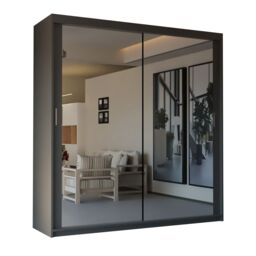 Sliding Wardrobes 4U Double Mirror Sliding Wardrobe With LED Light W150cm x H217cm x D62cm in Grey - thumbnail 2